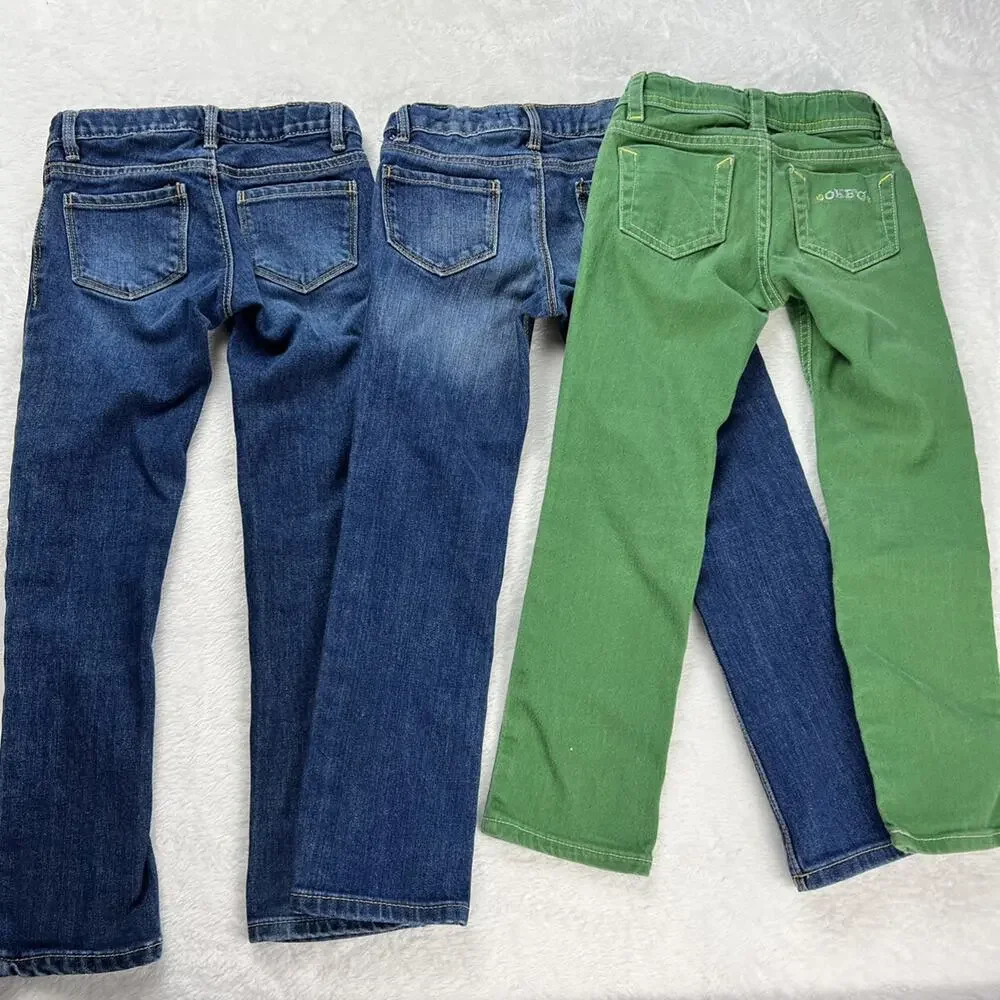 Oshkosh Girls Size 5 Slim Lot Blue Jeans Green pants Adjustable waistband